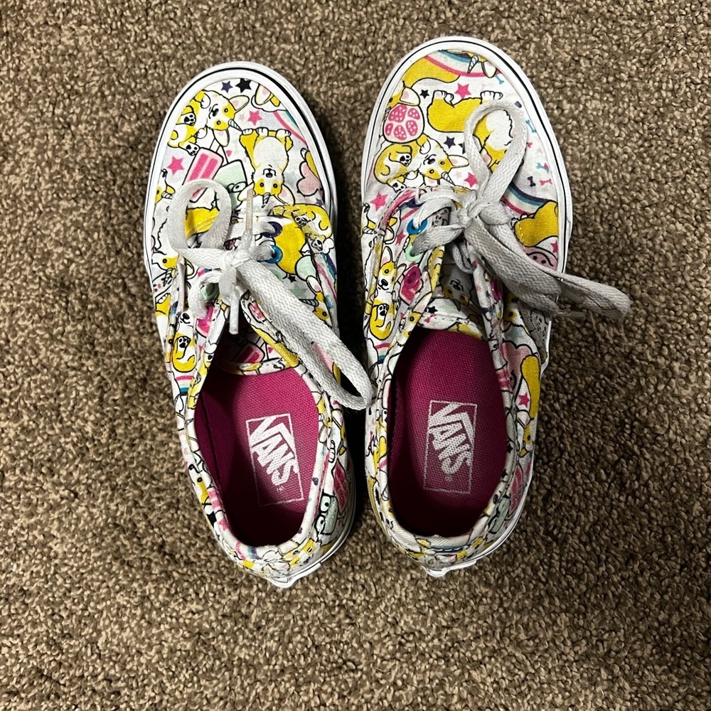 Vans Kids White Sneakers with Pink & Yellow Character Print